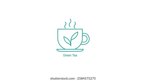 Green Tea Leaves and Cup Vector Icon, Herbal Skincare, Wellness