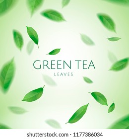 Green tea leaves flying in the air in 3d illustration, refreshing wallpaper