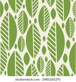 Green tea leaves geometric bauhaus seamless pattern in flat style, banner, wrapping paper, wallpaper, fabric, background