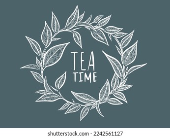 Green tea leaves. Hand drawn, vector.