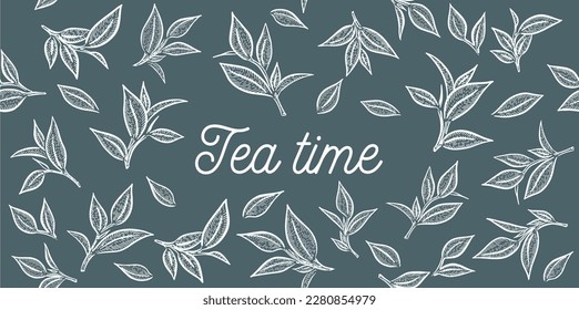 Hojas de té verde. Dibujado a mano, vector.	
