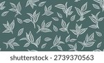 Green tea leaves pattern. Hand drawn