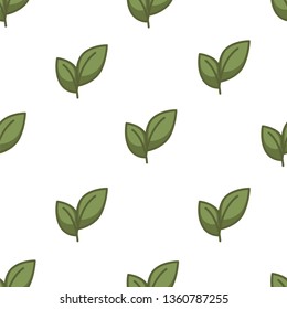 Green tea leaves seamless pattern plantation oriental drink vector growing and cultivation brewing beverage organic product Chinese plant foliage endless texture nutrition gardening wallpaper