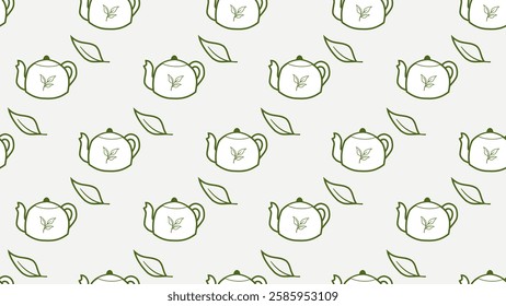 Green tea leaves seamless pattern background. Green tea leaves illustration pattern. Green tea leaves background. Perfect for fabric, textile, wallpaper, decor, print, packaging