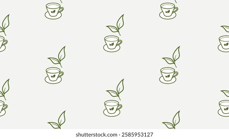 Green tea leaves seamless pattern background. Green tea leaves illustration pattern. Green tea leaves background. Perfect for fabric, textile, wallpaper, decor, print, packaging