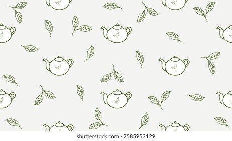 Green tea leaves seamless pattern background. Green tea leaves illustration pattern. Green tea leaves background. Perfect for fabric, textile, wallpaper, decor, print, packaging