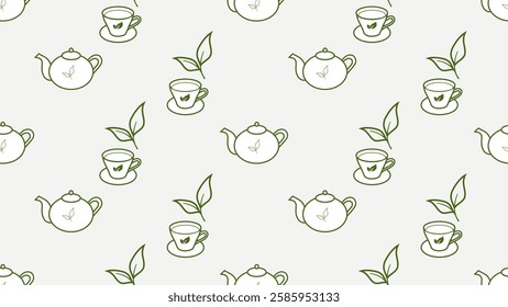 Green tea leaves seamless pattern background. Green tea leaves illustration pattern. Green tea leaves background. Perfect for fabric, textile, wallpaper, decor, print, packaging