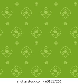 Green tea leaves and teapots seamless pattern background.