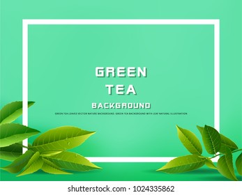 Green tea leaves vector nature background. Green tea seamless background with leaf natural illustration.