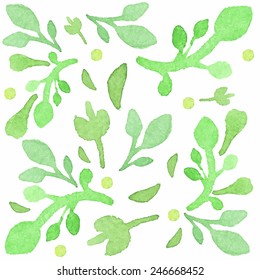 Green Tea Leaves Watercolor Pattern
