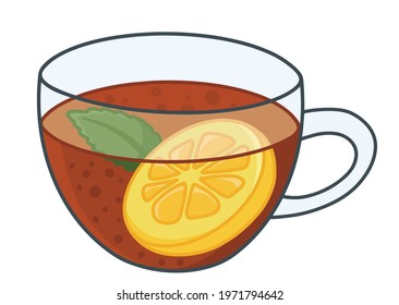 Green tea with lemon and herbs on white