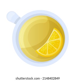 Green tea with lemon. View from above. Vector icon in cartoon style. isolated object