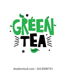 Green Tea Lettering Vector Design.