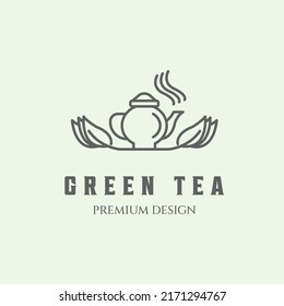 logotipo de diseño de arte de línea de té verde icono de ilustración vectorial minimalista