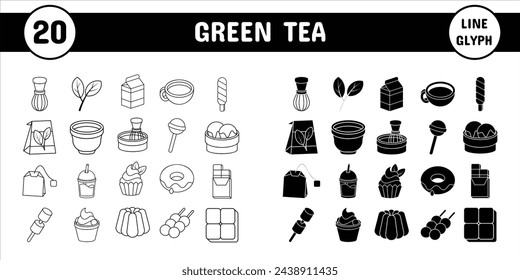 Green Tea Line Glyph Vector Illustration Icon Sticker Set Design Materials