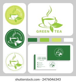 green tea logo design, herbal tea, drink, vector