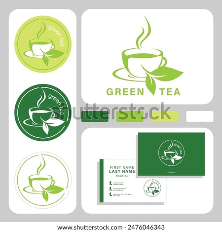 green tea logo design, herbal tea, drink, vector