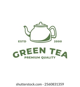 green tea logo design icon teapot concept vintage style