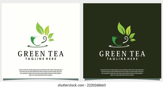 green tea logo design with leaf and teapot creative concept