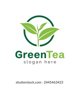 Green tea logo design. Tea leaf vector illustration.