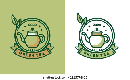 green tea logo design, minimalist traditional vintage teapot for cafe logos suitable for food and beverage businesses