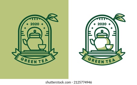 green tea logo design, minimalist traditional vintage teapot for cafe logos suitable for food and beverage businesses