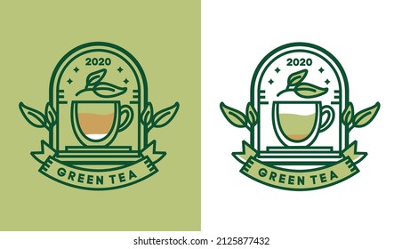 green tea logo design, minimalist traditional vintage teapot for cafe logos suitable for food and beverage businesses