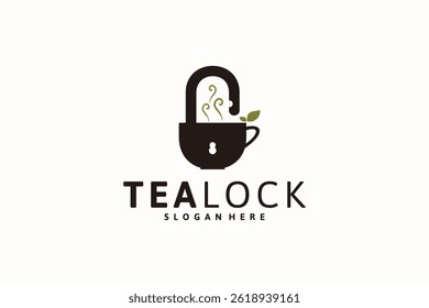 Diseño de logotipo de té verde con candado, inspiración de logotipo.