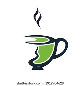 Green tea logo design template.  Fresh green Tea cup logo vector design.