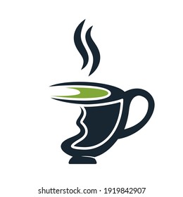 Green tea logo design template.  Fresh green Tea cup logo vector design.