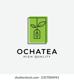 Green tea logo icon line art design, ocha images simple illustration design