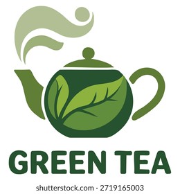 Green tea logo illustration using natural leaf concept suitable for healthy drink branding refreshing organic beverage visuals and clean minimal design identity
