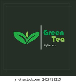 Green tea logo, lettering design, calligraphy logotype, leaf, set of stickers, green labels. Eco, bio, locally grown, natural, detox, healthy, menu. Hand drawn vector illustration.