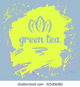Green tea logo and package. Grange background. 