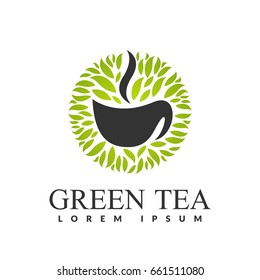 Green tea logo. Tea shop. Tea room. Cafe, Restorant sign, label.