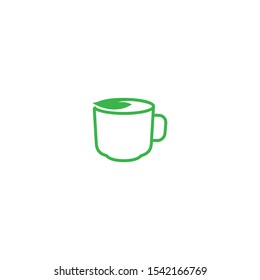 Green tea logo template vector design, teacup and leaf
