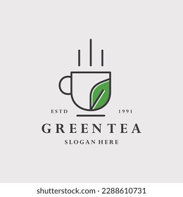 Logo del té verde vectorial icono ilustración hipster vintage retro.