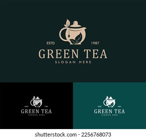 green tea logo vector illustration teapot icon clean logo vintage