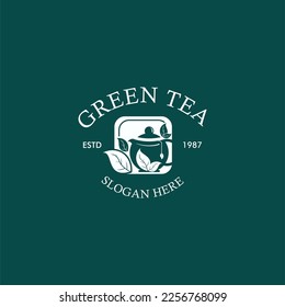 logotipo de té verde ilustración vectorial icono de tetera limpia logotipo vintage
