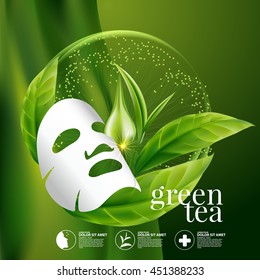 Green Tea Mask Serum And Background Concept Skin Care Cosmetic.