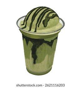 Green tea matcha ice cream latte coffee drink dessert