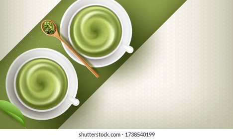 Green tea matcha latte cup with copyspace. with Japanese kanji words matcha. Vector illustration