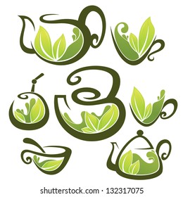 green tea, and mate, vector collection of forms, symbols and images