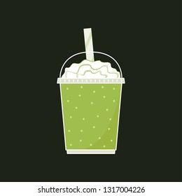 green tea milk cup vector. cartoon. wallpaper. free space for text. copy space.