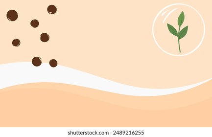 Green tea milk wave wallpaper, tapioca ball and green tea logo vector.