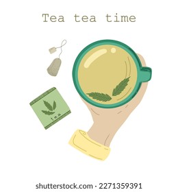 Green tea with mint in a yellow cup