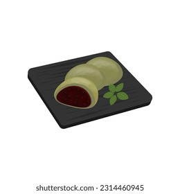 Green Tea Mochi Illustration Logo With Red Bean Paste Filling