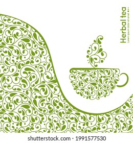 Green tea mug abstract design. Vector illustration. Can be used for drink, food and other packaging types. Great for logo, monogram, invitation, flyer, menu, brochure, background or any desired idea.