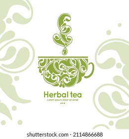 Diseño abstracto de taza de té verde. Ilustración vectorial. Puede utilizarse para bebidas, alimentos y otros tipos de envases. Ideal para logotipo, monograma, invitación, volante, menú, folleto, fondo o cualquier idea deseada.