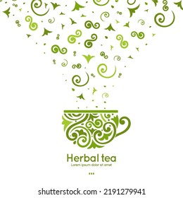 Green tea mug abstract design. Vector illustration. Can be used for drink, food and other packaging types. Great for logo, monogram, invitation, flyer, menu, brochure, background or any desired id